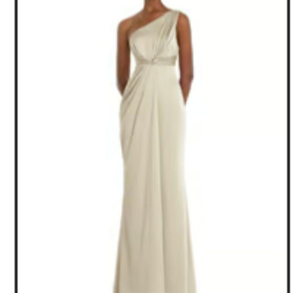 Dessy Collection One-Shoulder Draped Twist Empire Waist Trumpet Gown - 3111 NWT
